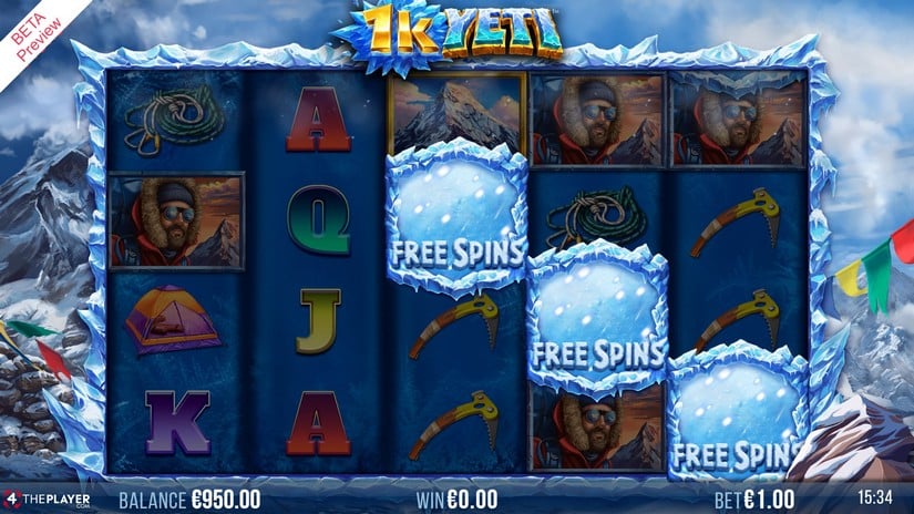 Screenshot videoslot slotmachine 1K Yeti