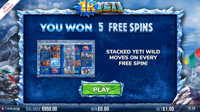 Screenshot videoslot slotmachine 1K Yeti