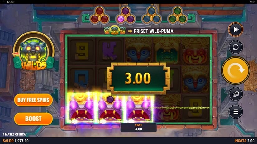 Screenshot videoslot slotmachine 4 Masks of Inca