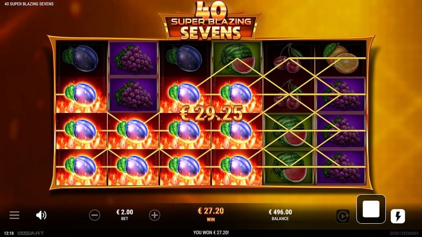 Screenshot videoslot slotmachine 40 Super Blazing Sevens