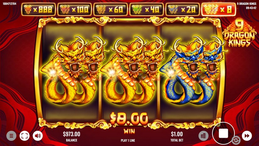 Screenshot videoslot slotmachine 9 Dragon Kings