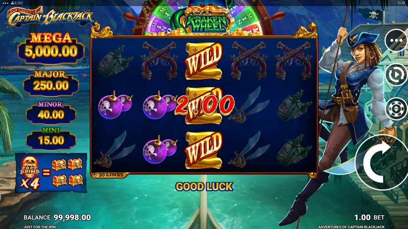 Screenshot videoslot slotmachine Adventures of Captain Blackjack