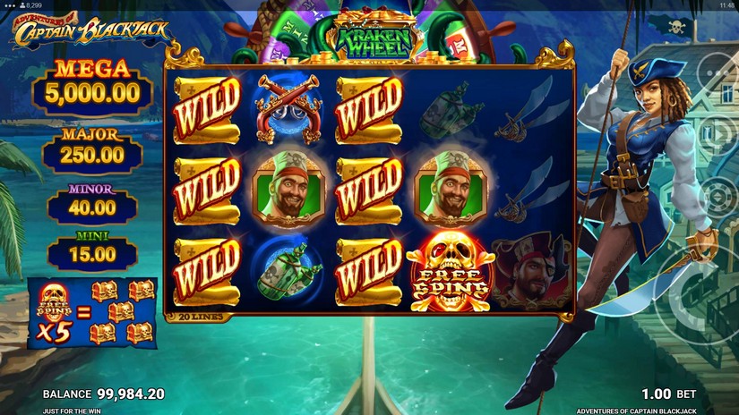 Screenshot videoslot slotmachine Adventures of Captain Blackjack