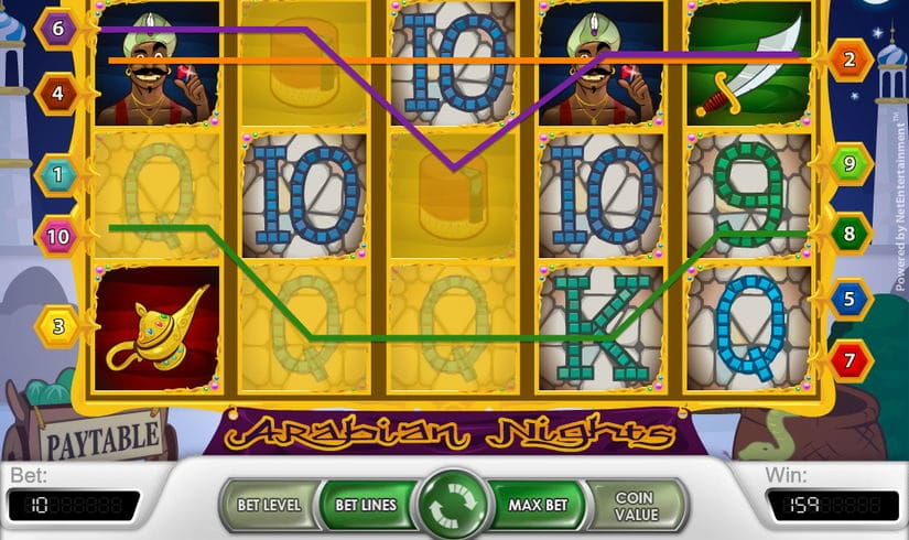 Screenshot videoslot slotmachine Arabian Nights