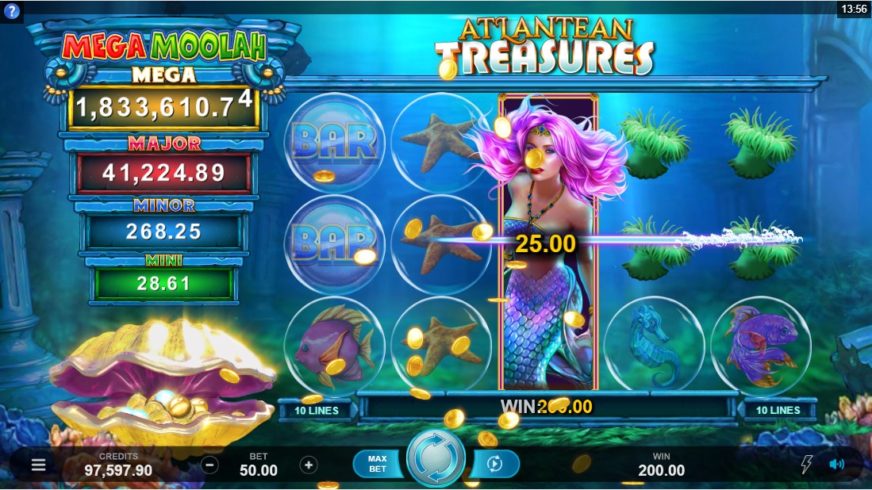 Screenshot videoslot slotmachine Atlantean Treasures Mega Moolah