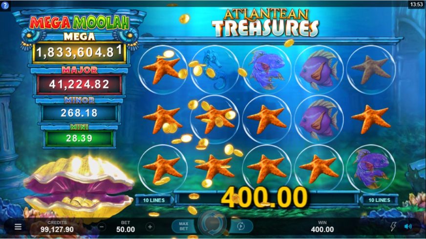 Screenshot videoslot slotmachine Atlantean Treasures Mega Moolah