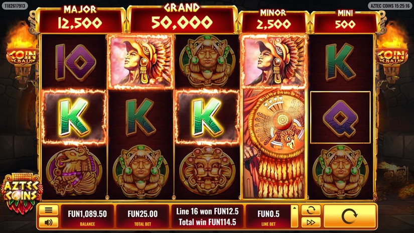 Screenshot videoslot slotmachine Aztec Coins