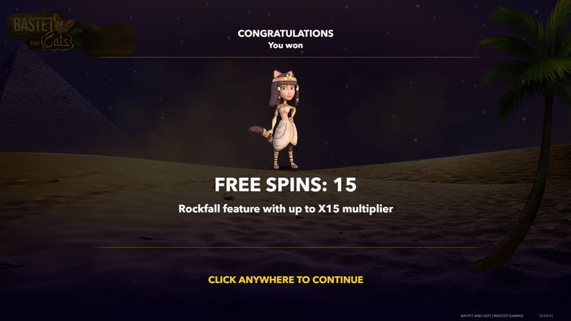 Screenshot videoslot slotmachine Bastet and Cats