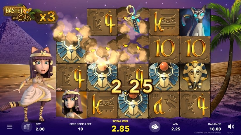 Screenshot videoslot slotmachine Bastet and Cats