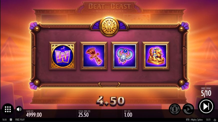 Screenshot videoslot slotmachine Beat the Beast: Mighty Sphinx