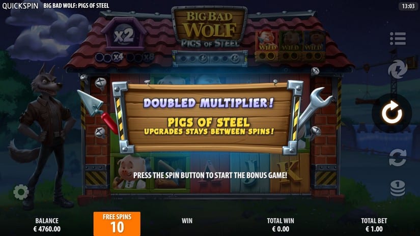 Screenshot videoslot slotmachine Big Bad Wolf: Pigs of Steel