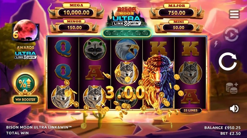 Screenshot videoslot slotmachine Bison Moon Ultra Link & Win