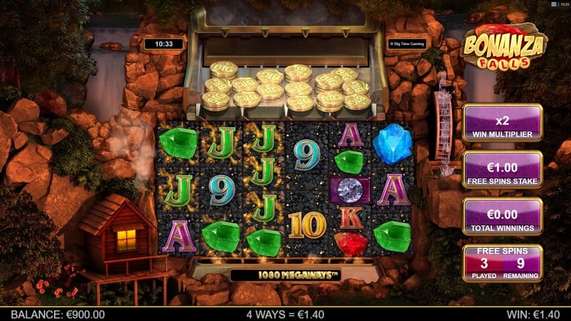 Screenshot videoslot slotmachine Bonanza Falls