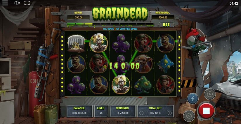 Screenshot videoslot slotmachine Braindead