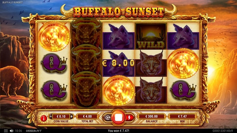 Screenshot videoslot slotmachine Buffalo Sunset