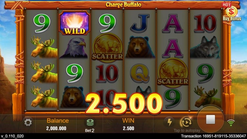 Screenshot videoslot slotmachine Charge Buffalo