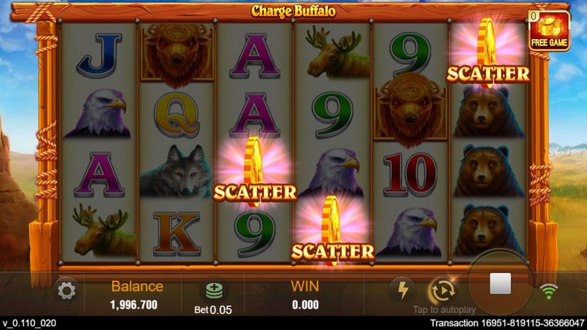 Screenshot videoslot slotmachine Charge Buffalo