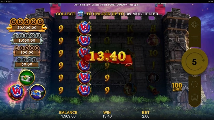 Screenshot videoslot slotmachine Chests of Gold Power Combo