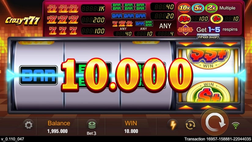 Screenshot videoslot slotmachine Crazy 777