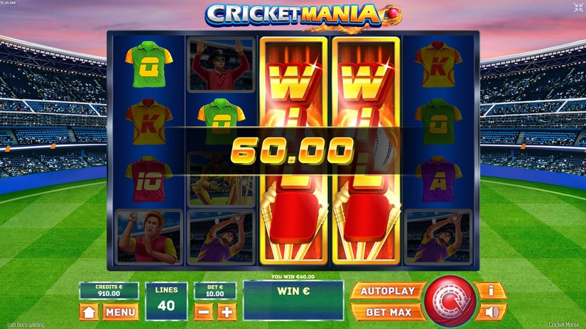 Screenshot videoslot slotmachine Cricket Mania