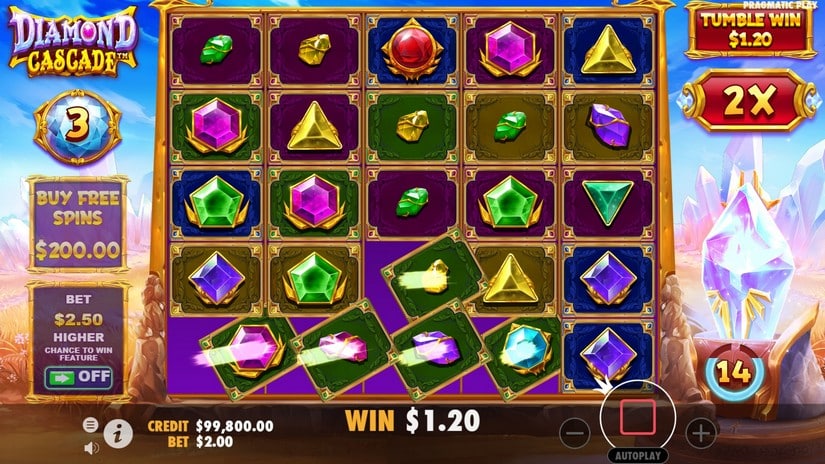 Screenshot videoslot slotmachine Diamond Cascade