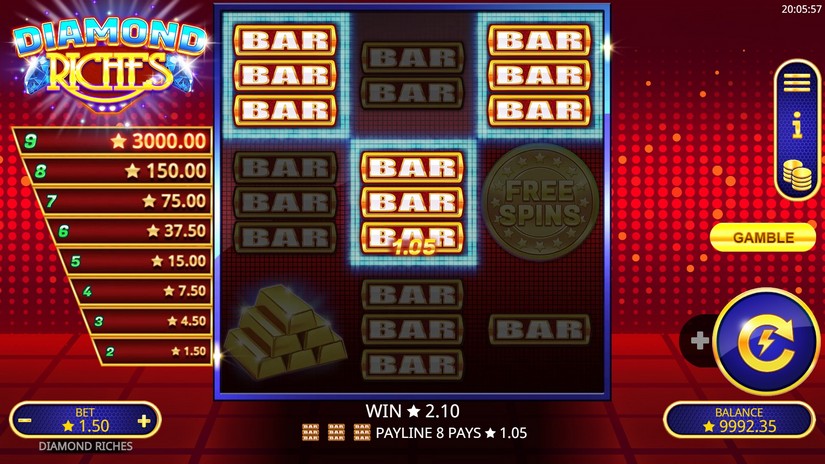 Screenshot videoslot slotmachine Diamond Riches