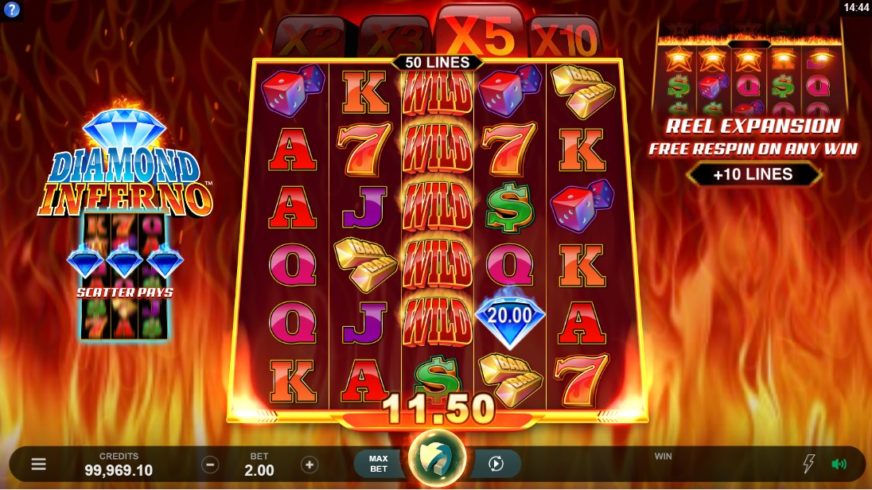 Screenshot videoslot slotmachine Diamond Inferno