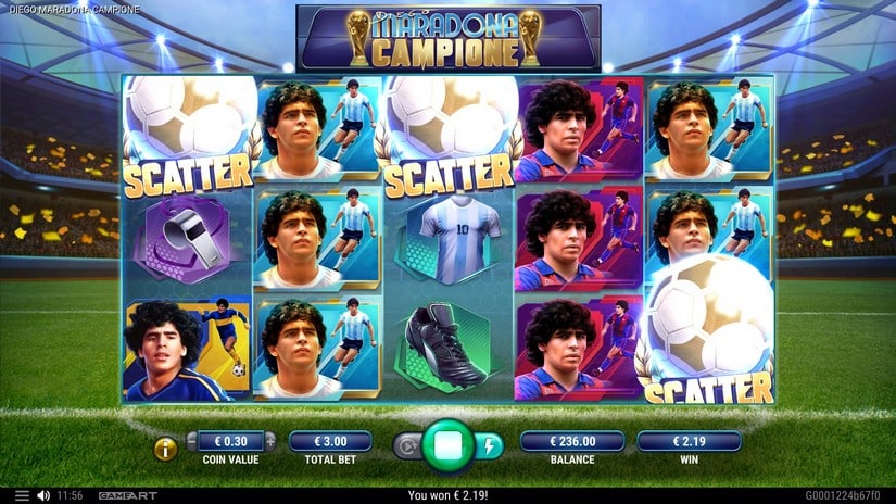 Screenshot videoslot slotmachine Diego Maradona Campione