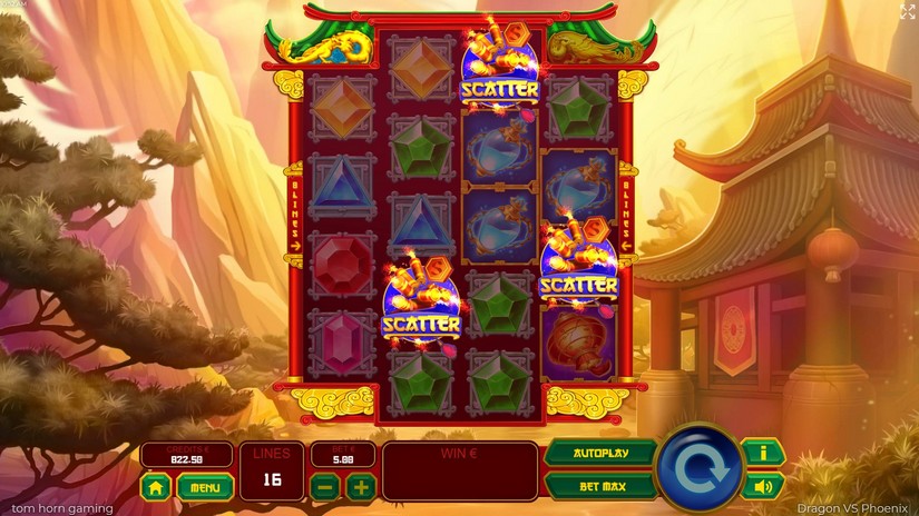 Screenshot videoslot slotmachine Dragon vs Phoenix