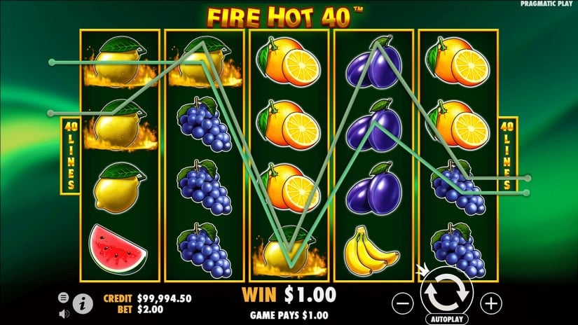 Screenshot videoslot slotmachine Fire Hot 40