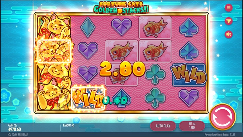 Screenshot videoslot slotmachine Fortune Cats Golden Stack