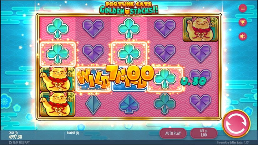 Screenshot videoslot slotmachine Fortune Cats Golden Stack