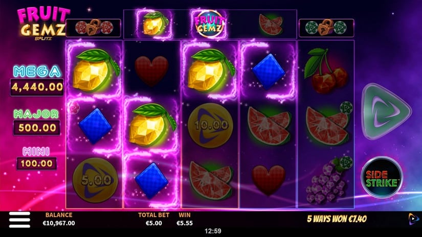 Screenshot videoslot slotmachine Fruit Gemz Splitz