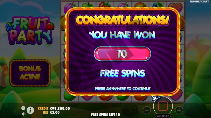 Screenshot videoslot slotmachine Fruit Party