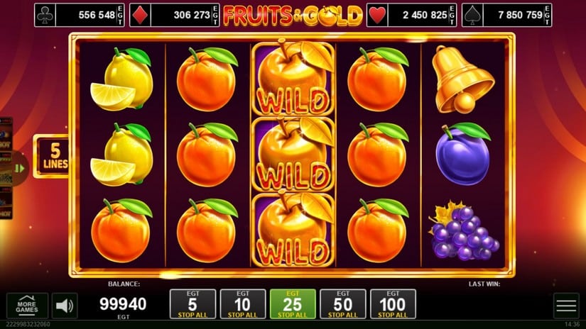 Screenshot videoslot slotmachine Fruits & Gold