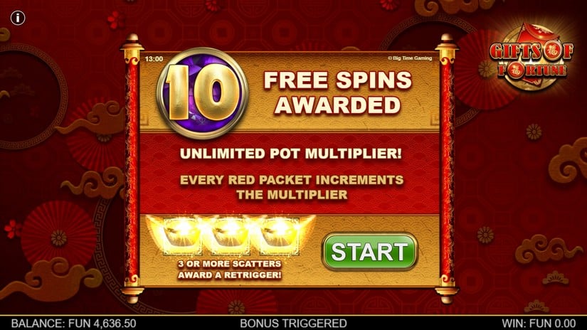 Screenshot videoslot slotmachine Gifts of Fortune Megaways