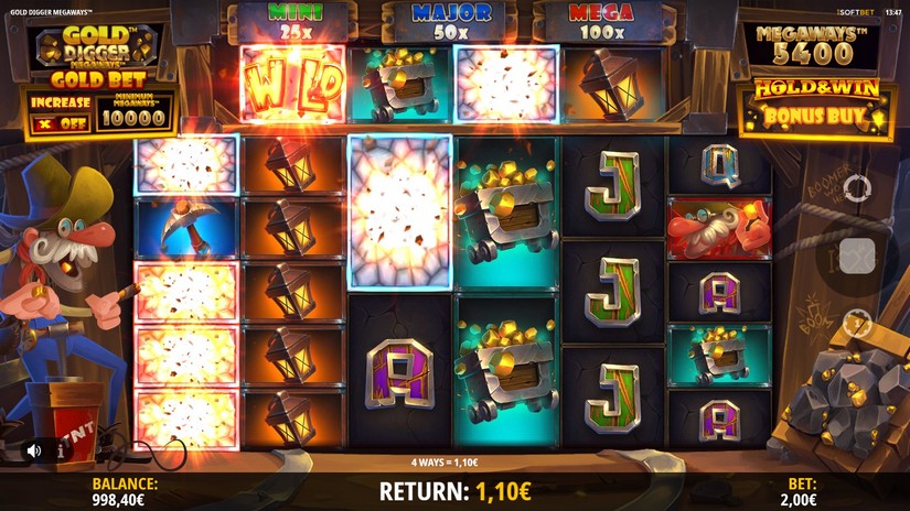 Screenshot videoslot slotmachine Gold Digger Megaways