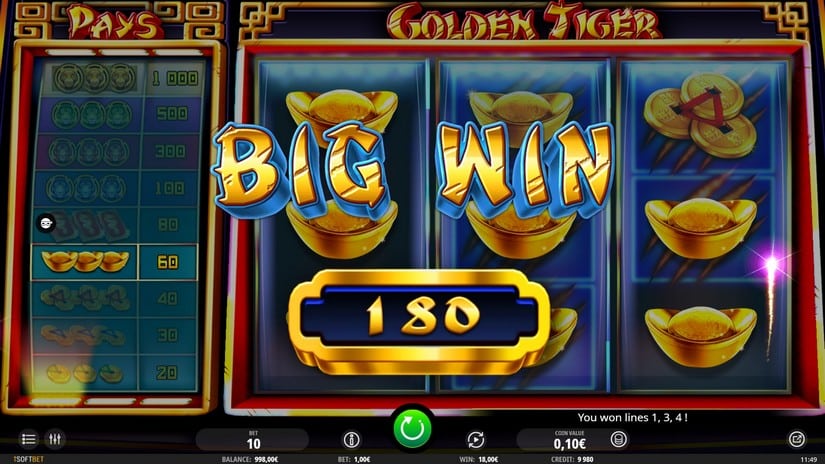 Screenshot videoslot slotmachine Golden Tiger