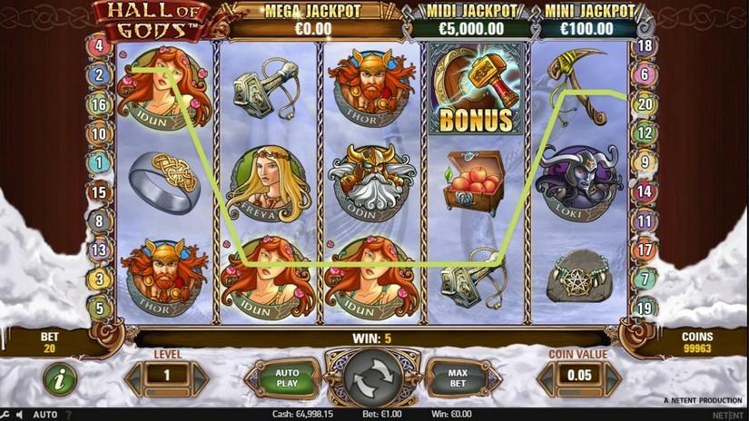 Screenshot videoslot slotmachine Hall of Gods