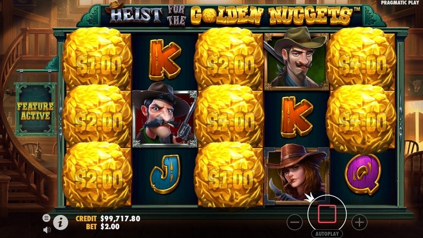 Screenshot videoslot slotmachine Heist for the Golden Nuggets