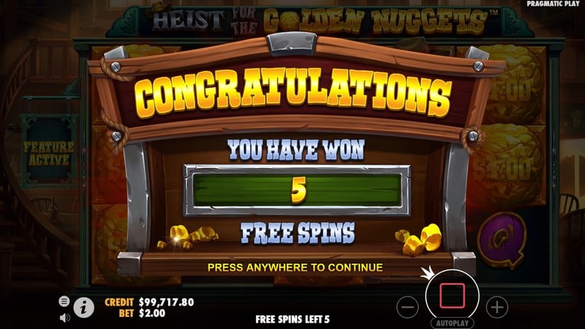 Screenshot videoslot slotmachine Heist for the Golden Nuggets