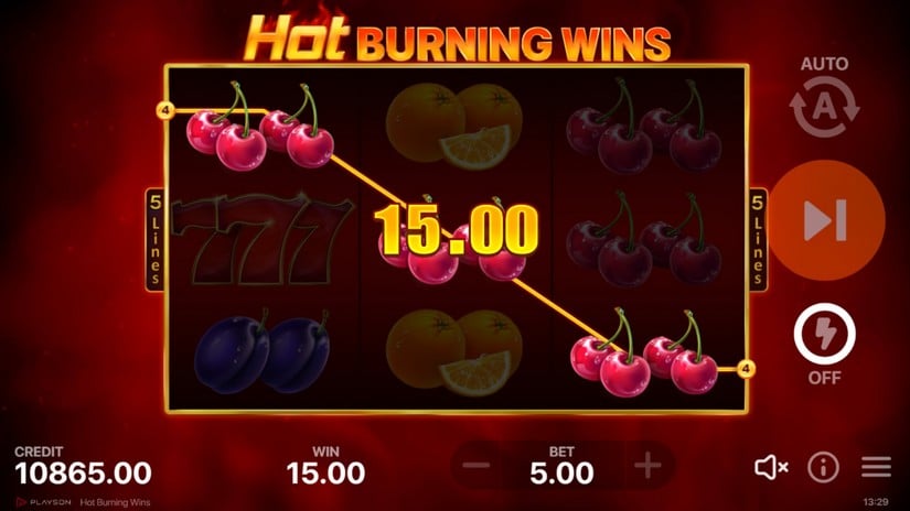 Screenshot videoslot slotmachine Hot Burning Wins