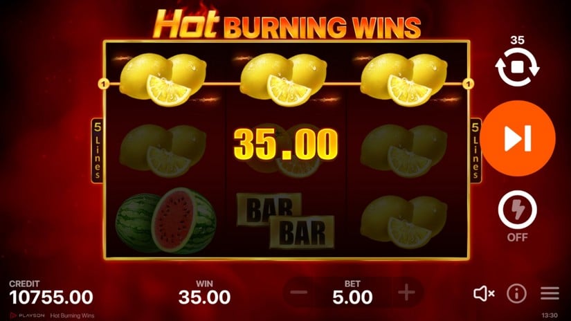 Screenshot videoslot slotmachine Hot Burning Wins