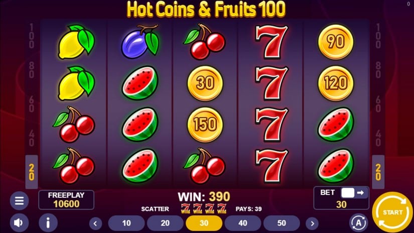 Screenshot videoslot slotmachine Hot Coins & Fruits 100