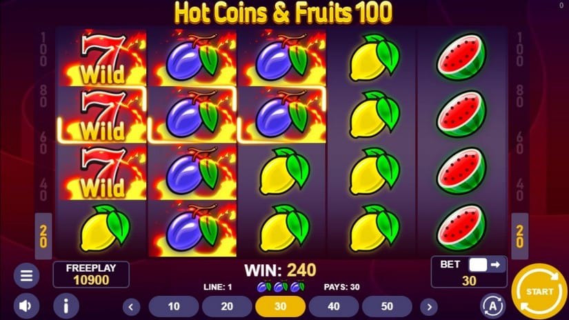 Screenshot videoslot slotmachine Hot Coins & Fruits 100