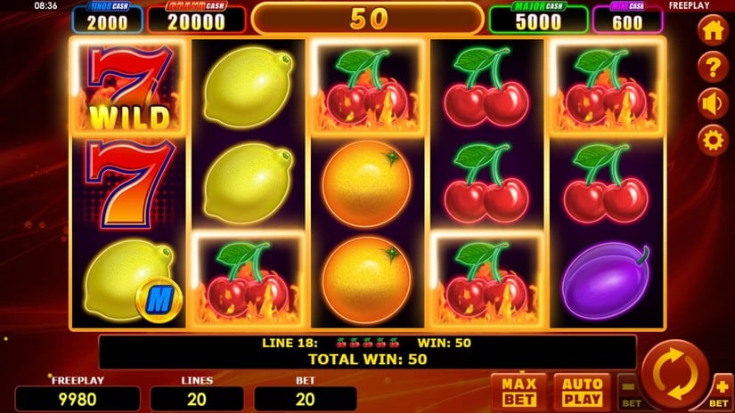 Screenshot videoslot slotmachine Hot Fruits 20 Cash Spins