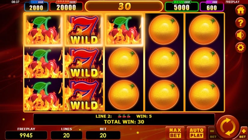 Screenshot videoslot slotmachine Hot Fruits 20 Cash Spins