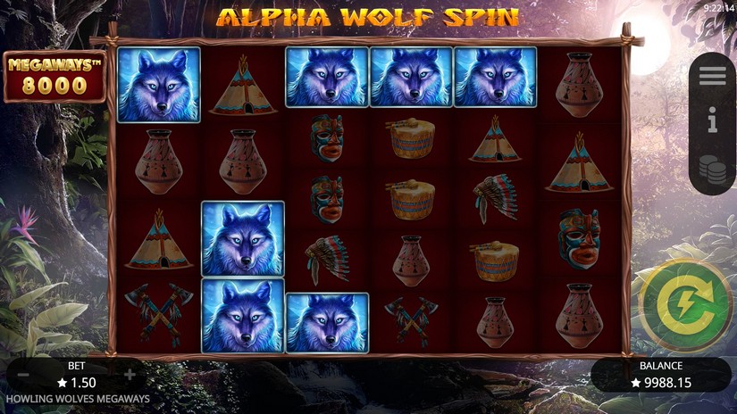 Screenshot videoslot slotmachine Howling Wolves Megaways