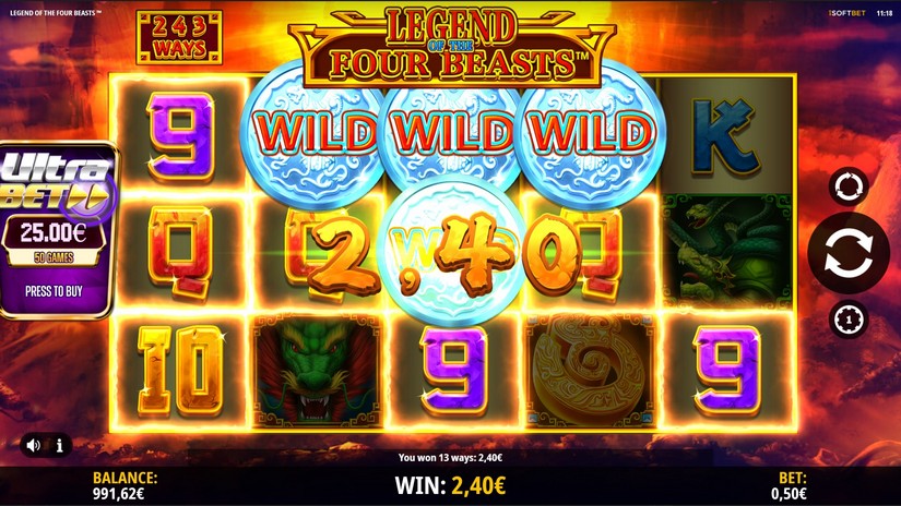 Screenshot videoslot slotmachine Legend of the Four Beasts