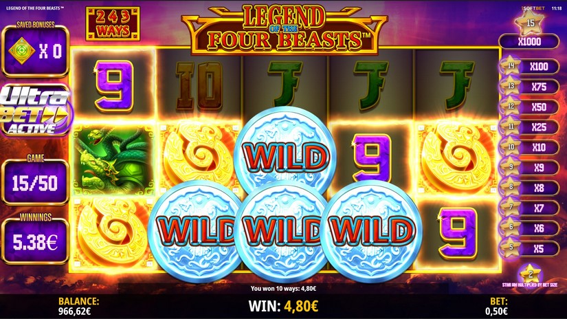 Screenshot videoslot slotmachine Legend of the Four Beasts